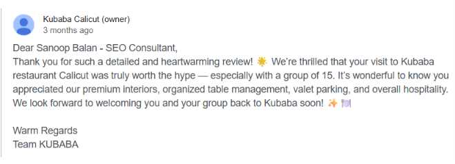 Owner Response Example